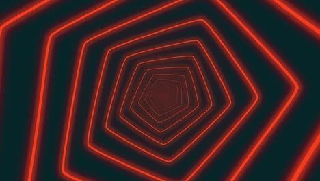 abstract digital neon pentagono formas túnel fondo borroso futurista patrón de animación brillante que se mueve hacia adelante con colores rojos y verdes oscuros tecnología y concepto cibernético con espacio de copia