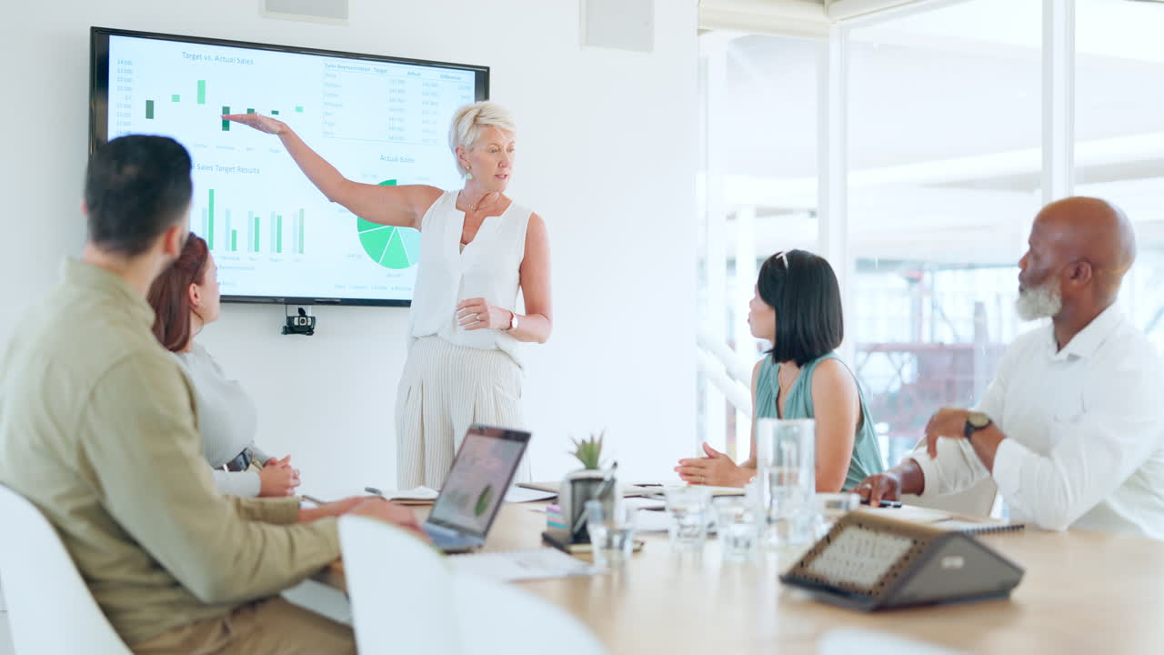 Presentation, finance meeting and business people