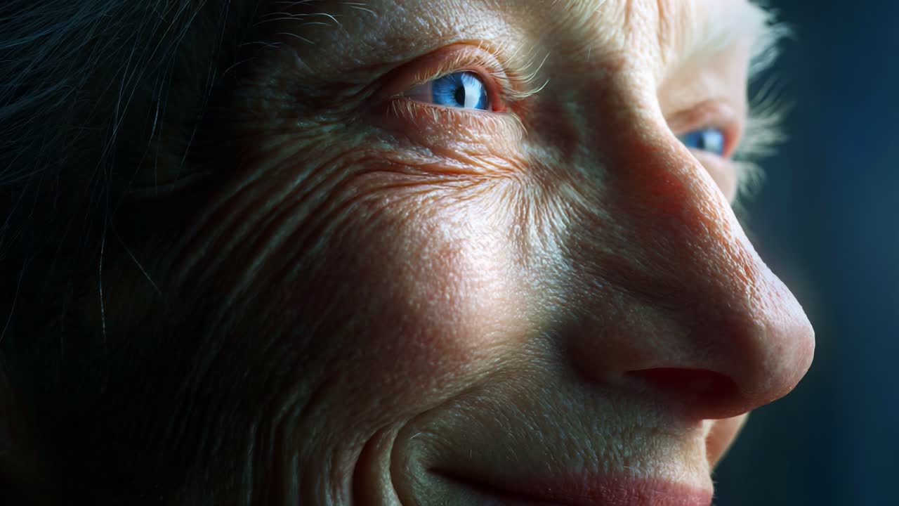 Intimate Portrait of an Elderly Woman: Capturing the Wisdom and Depth in Her Eyes Through Time and Life Experiences, Emphasizing Her Unique Features and Expressions
