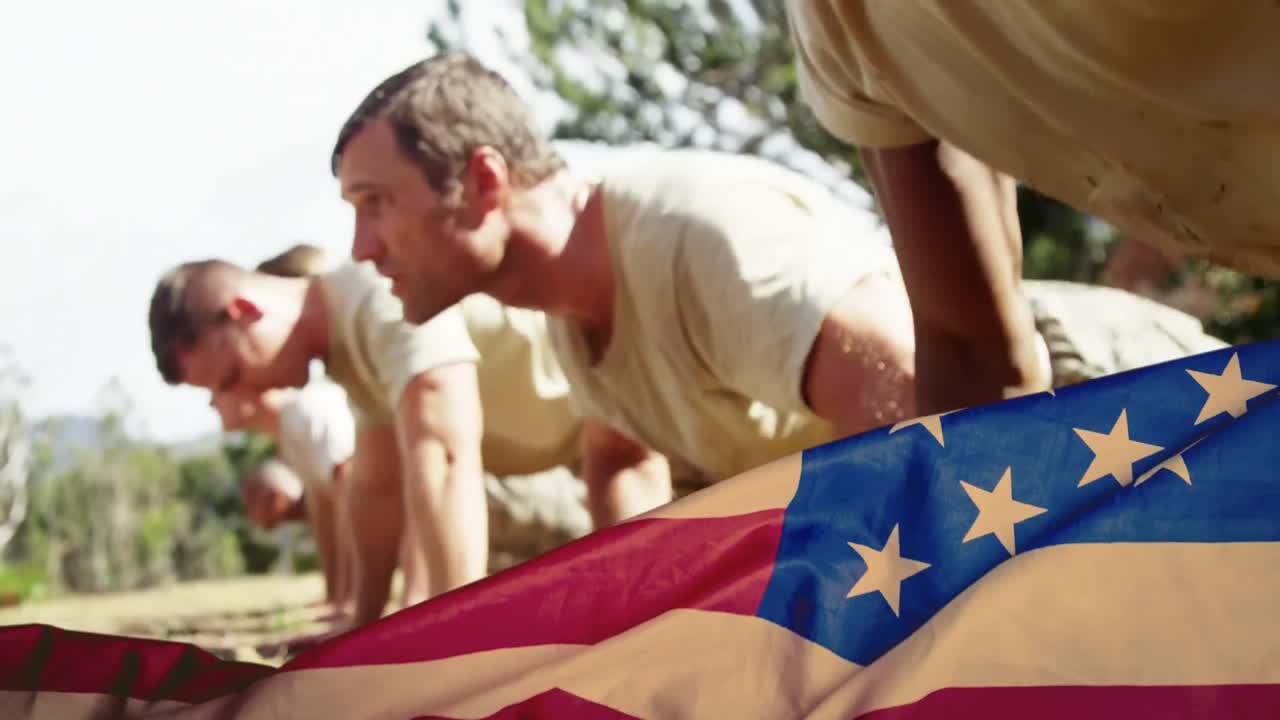 animación digital de soldados militares haciendo ejercicios durante el entrenamiento militar 4k