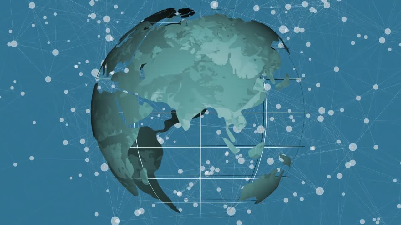 파란색 배경에 지구를 가진 연결 네트워크의 애니메이션