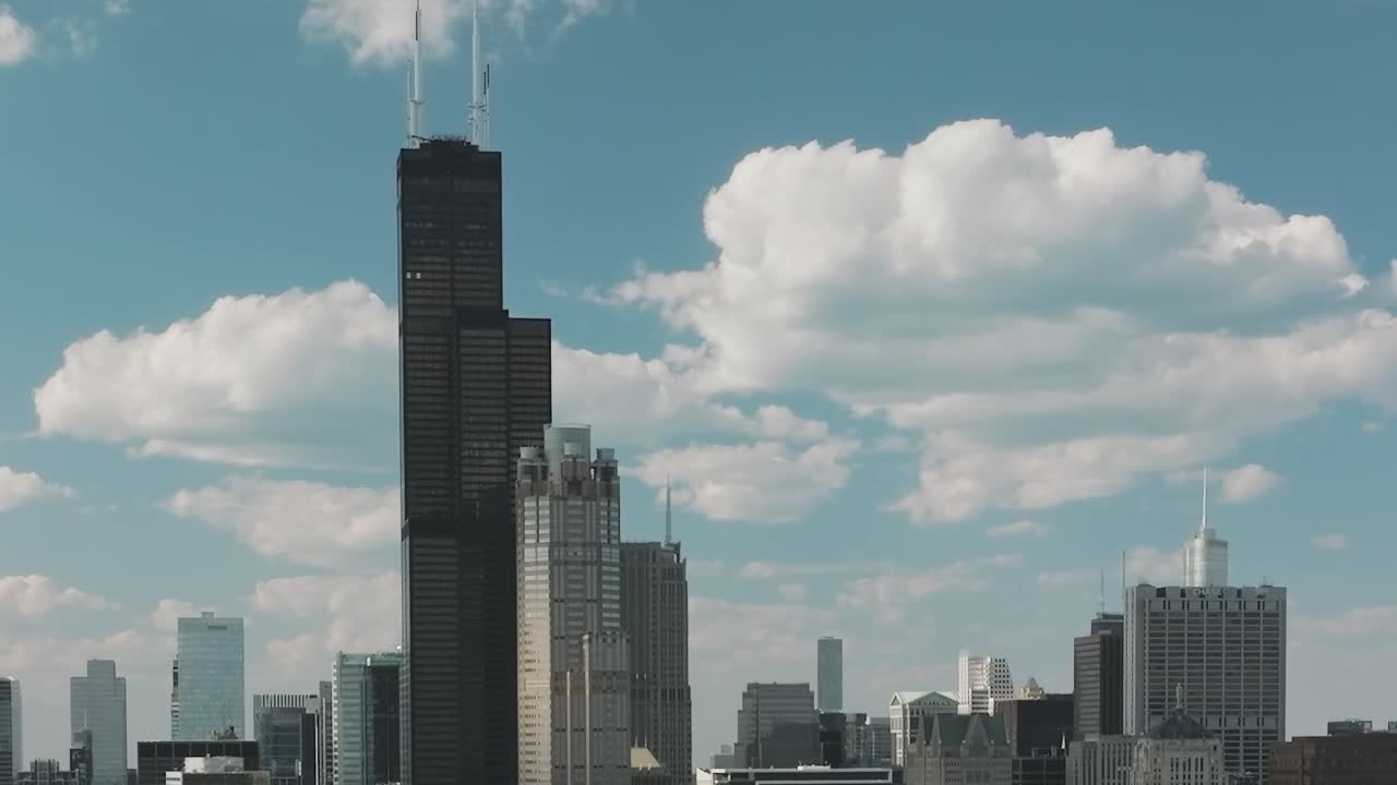 Chicago skyline view from above with clouds in the sky