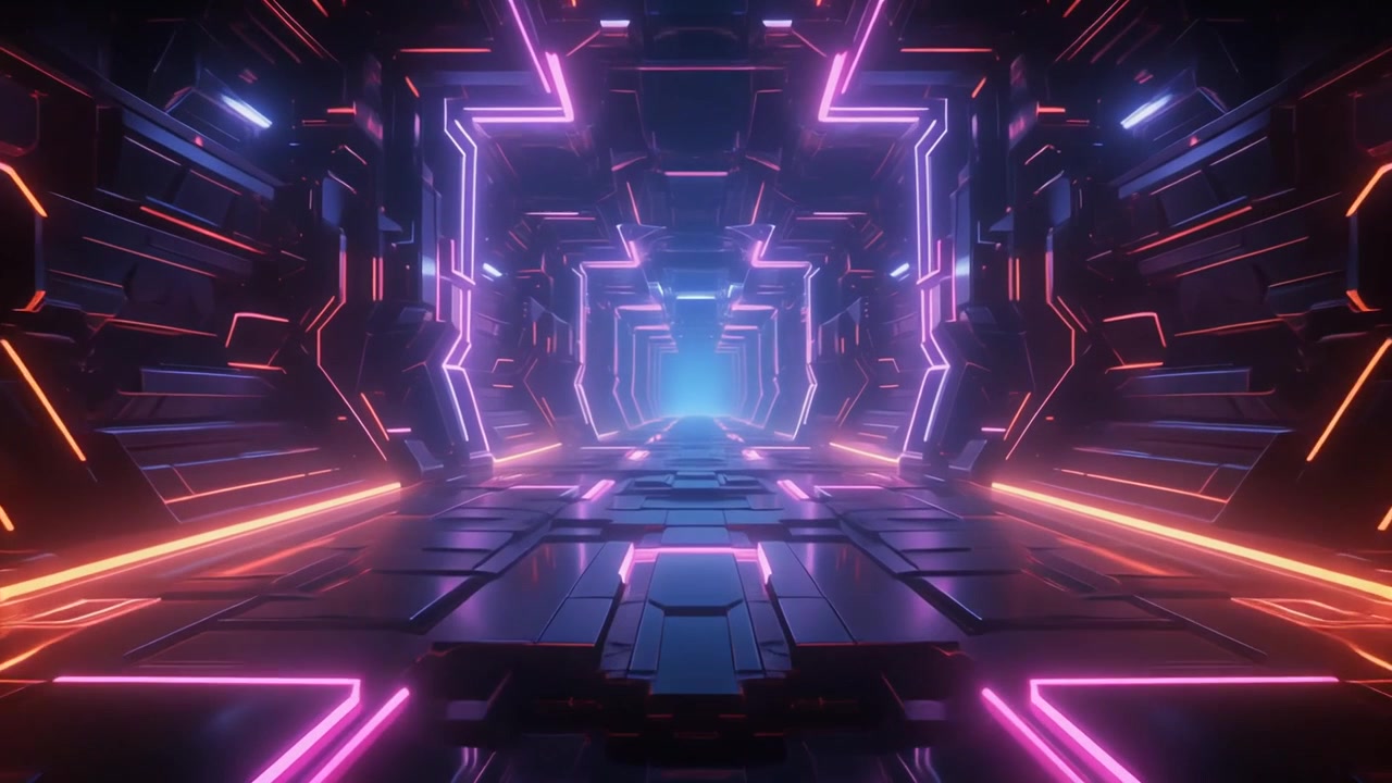 Futuristic Sci-Fi Corridor with Glowing Neon Lights
