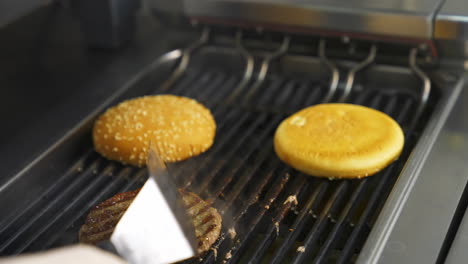 ingredients for making hamburgers. preparing delicious burgers at restaurant kitchen