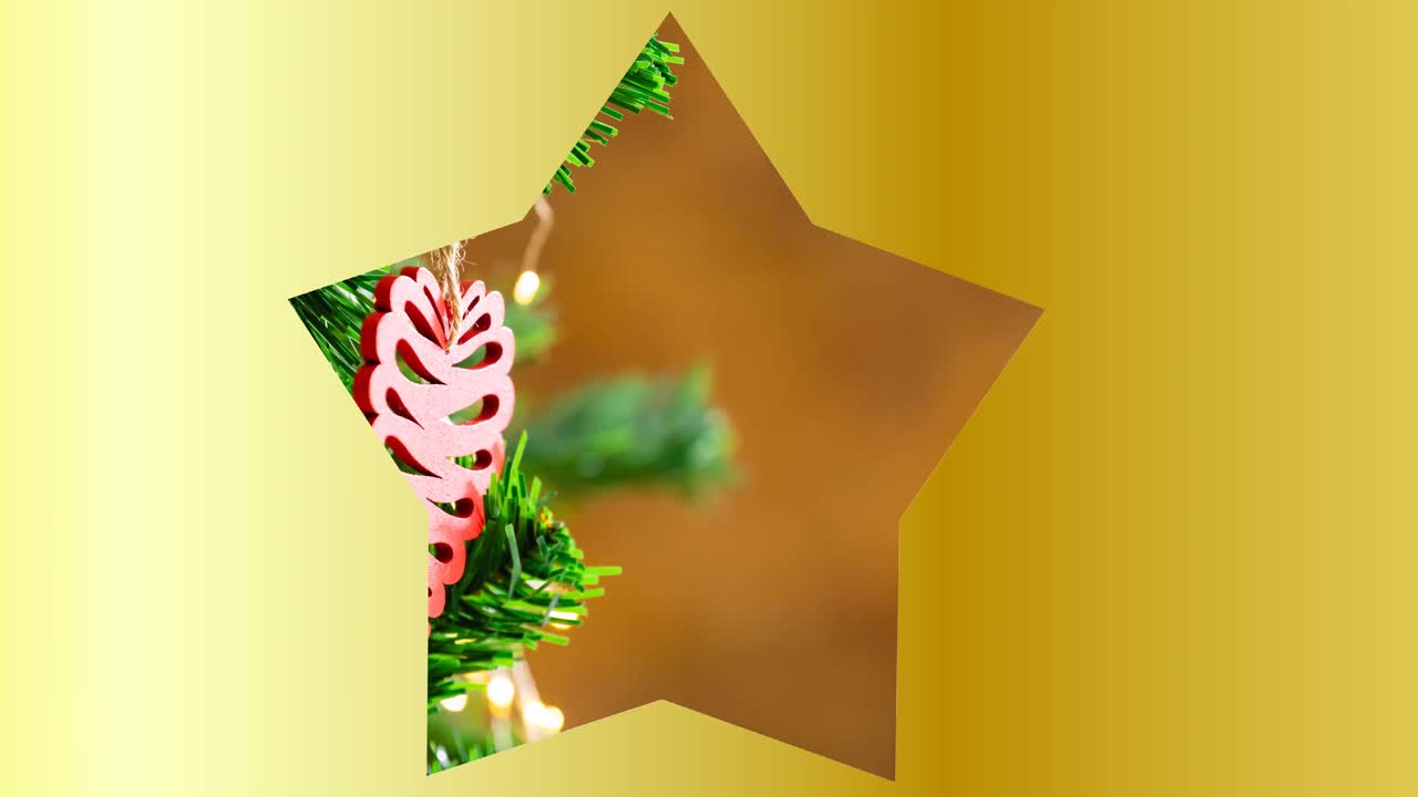 composición del marco de estrellas sobre el árbol de navidad en el fondo