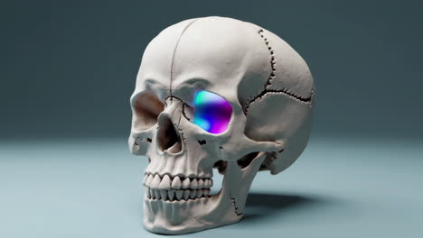 cráneo renderizado en 3d con ojo brillante