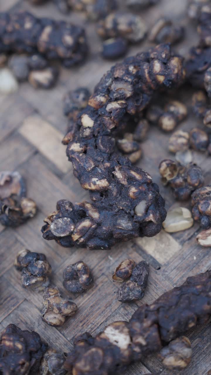 Luwak coffee beans, close up vertical view