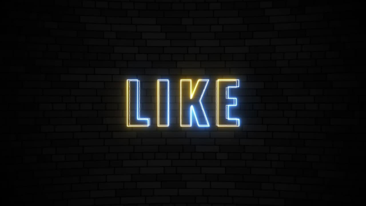 'LIKE' thin line neon border lines title animation. Simple seamless loop animated text. 4k typography motion graphic