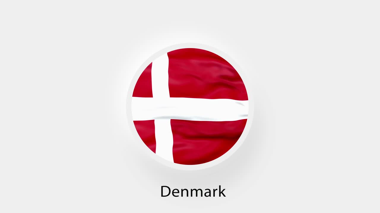 Danmark Cirkulært Flag Loop. Animeret nationalflag for Danmark. Realistisk Danmarks flag vajer. 4K.
