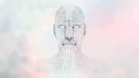 Animation-of-human-head-formed-with-grey-particles-spinning-over-cloud-background