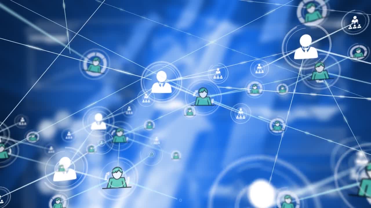 파란색 배경에 프로필 아이콘의 네트워크의 애니메이션