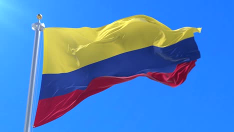 la bandera de colombia agitando el viento en lento con el cielo azul, bucle