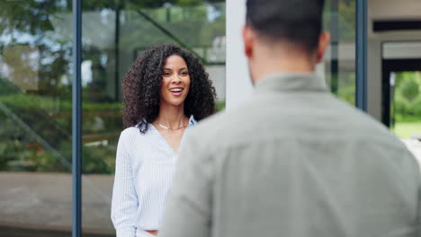 face, keys and couple with real estate