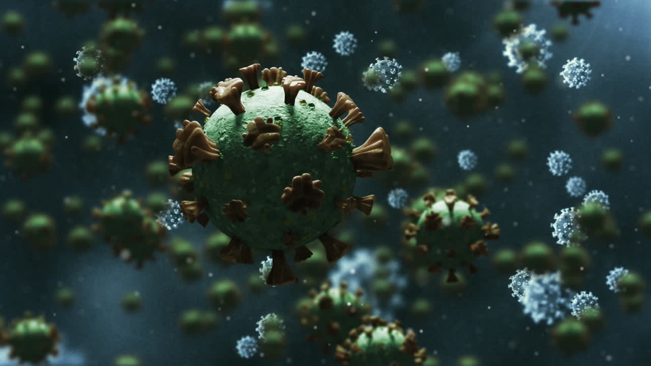 animación de las células del virus covid 19 sobre un fondo negro