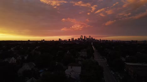 colorful clouds during sunset over minneapolis aerial view