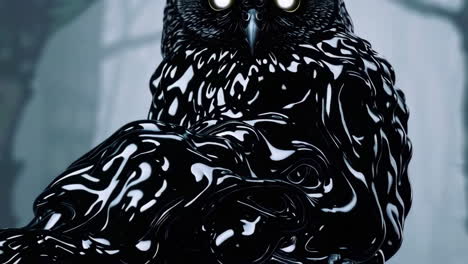 un búho líquido en un bosque oscuro