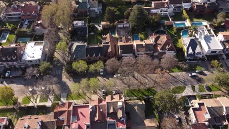 aerial tilt down over residential area of vicente lopez, buenos aires