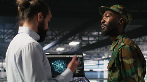 military personnel in high tech server hub overseeing ai computing operations