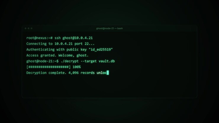 Terminal Command Line Interface Executing SSH Connection and Decryption Script