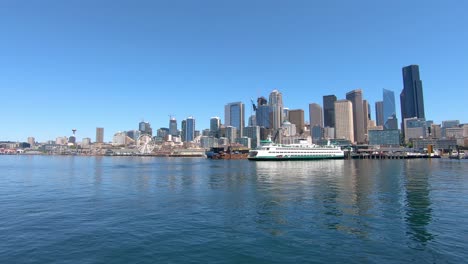 scenic cityscape of seattle from north pacific ocean, slow motion