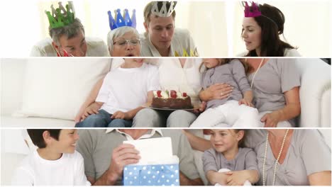 montaje de familias celebrando un cumpleaños