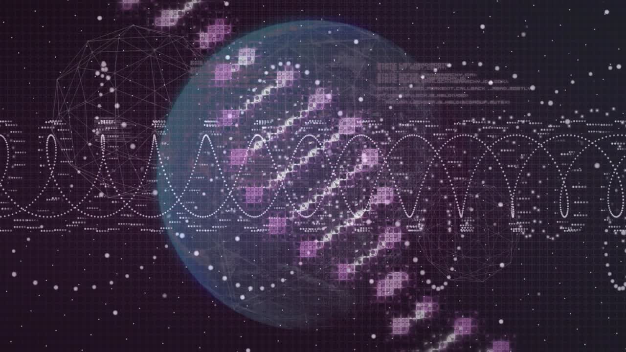 After sine wave pulsing data blocks forming and moving as sphere rotating to visualize data flow