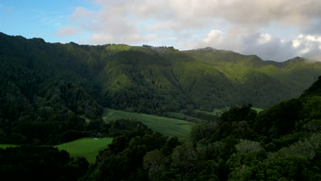 flying through a valley on the azores