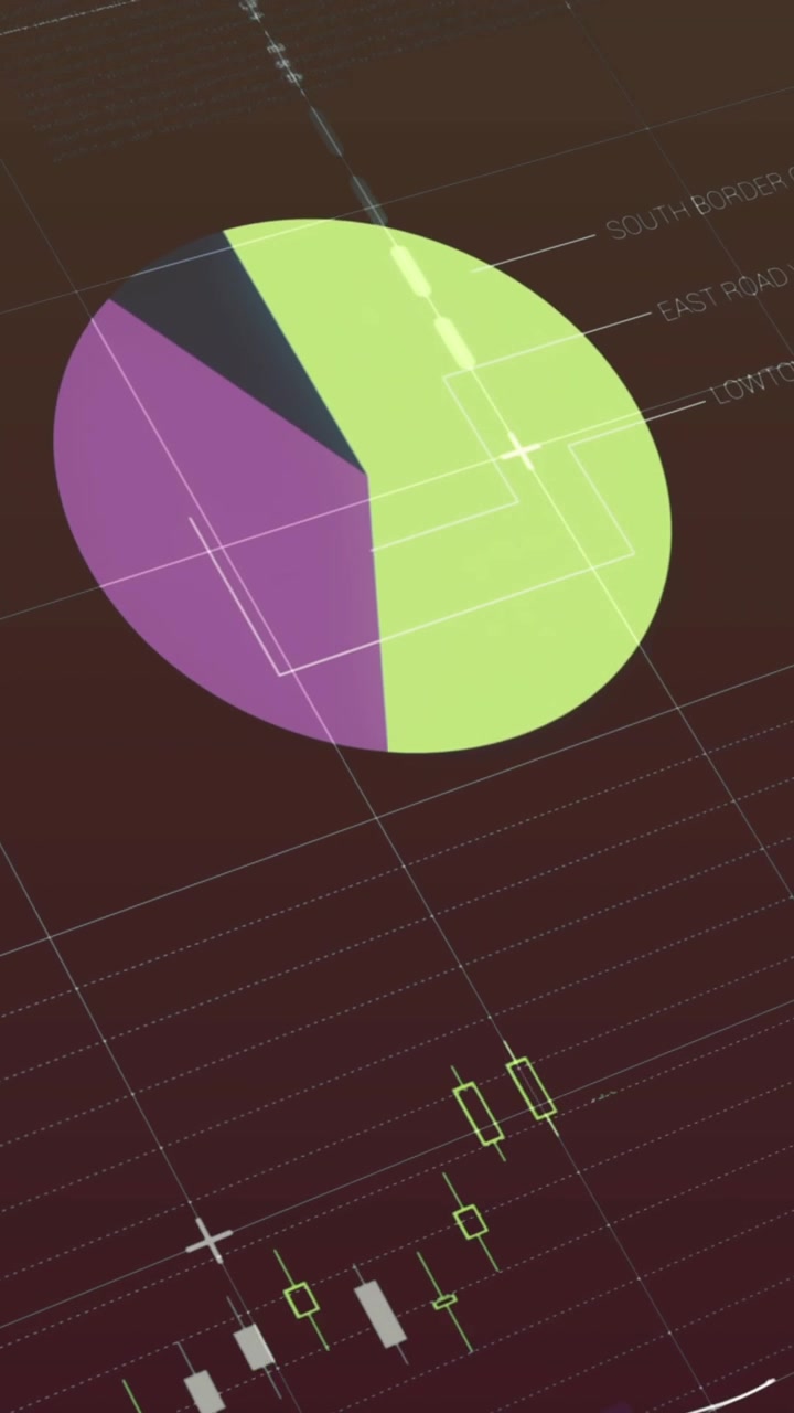 Animazione di interfaccia infografica multicolore su sfondo astratto.