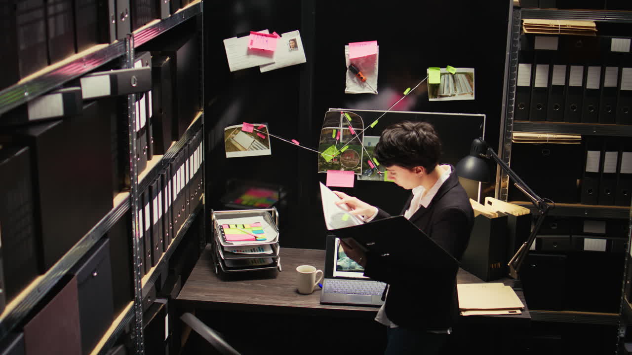 Detective Woman Investigating Files in Office