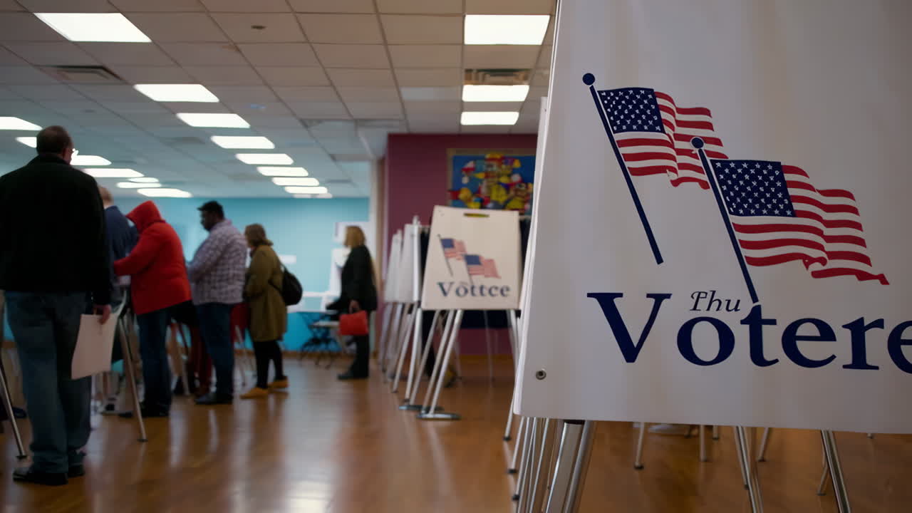 People participating in an election at a polling place