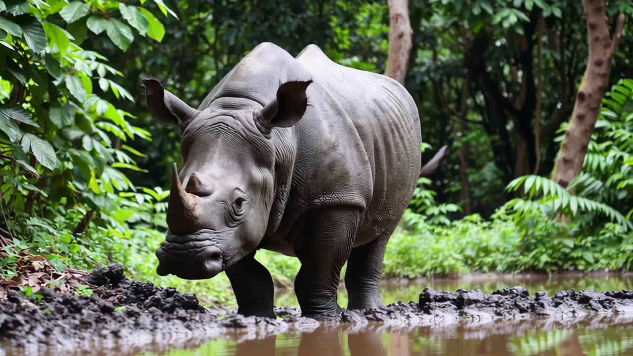 Sumatran Rhino in a Tropical Forest