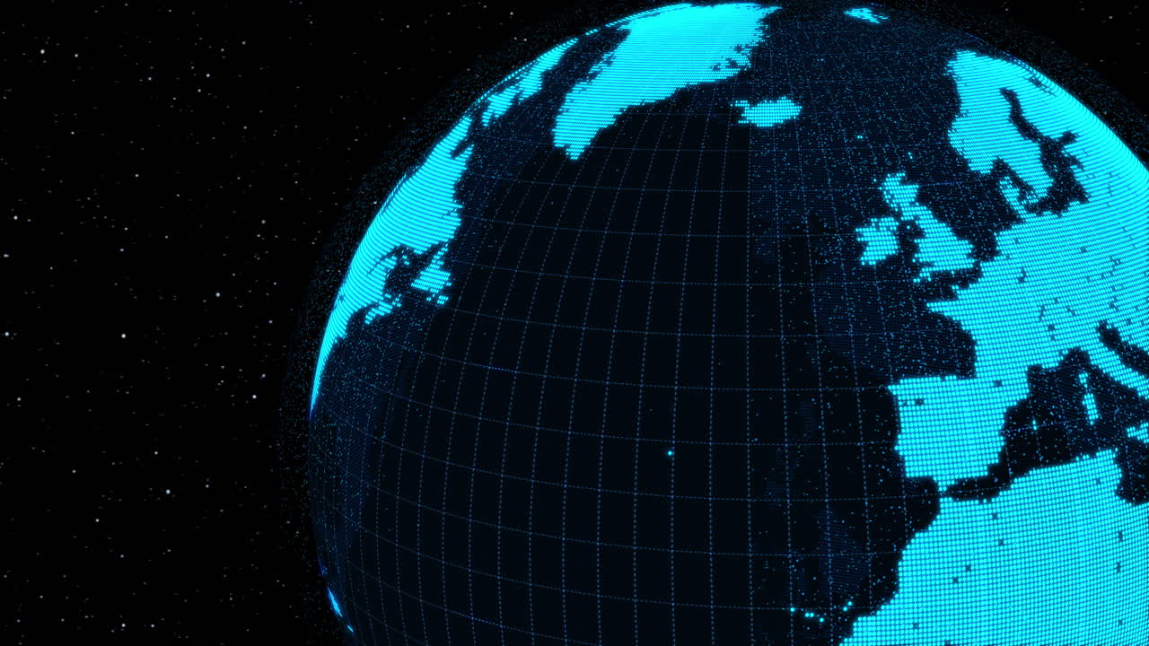 rotación orbital digital de la tierra en 3d en el espacio que muestra el concepto de tecnología de red