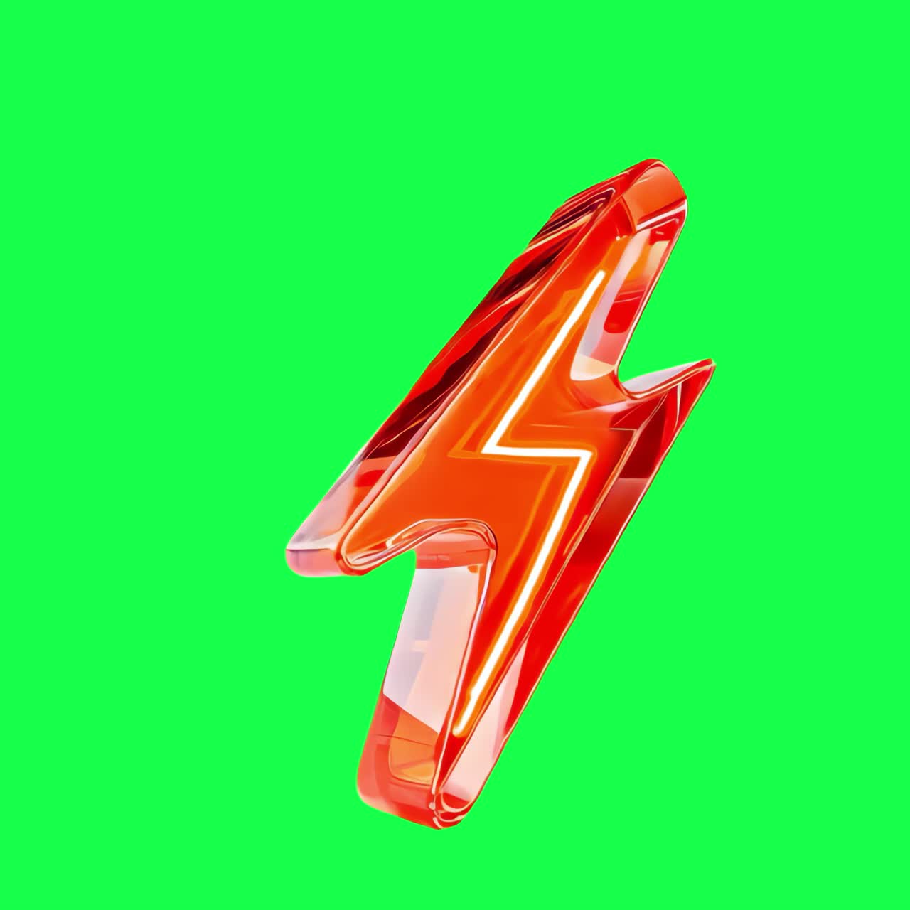 Red lightning bolt symbol animation, transparent 4K video, green screen