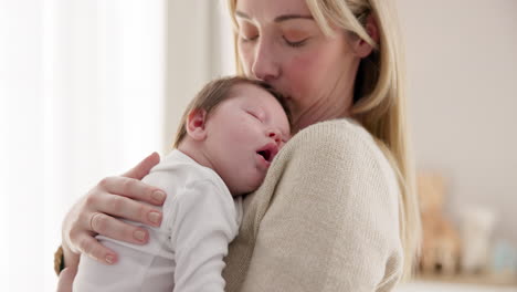 love, mother and baby in nursery for sleeping