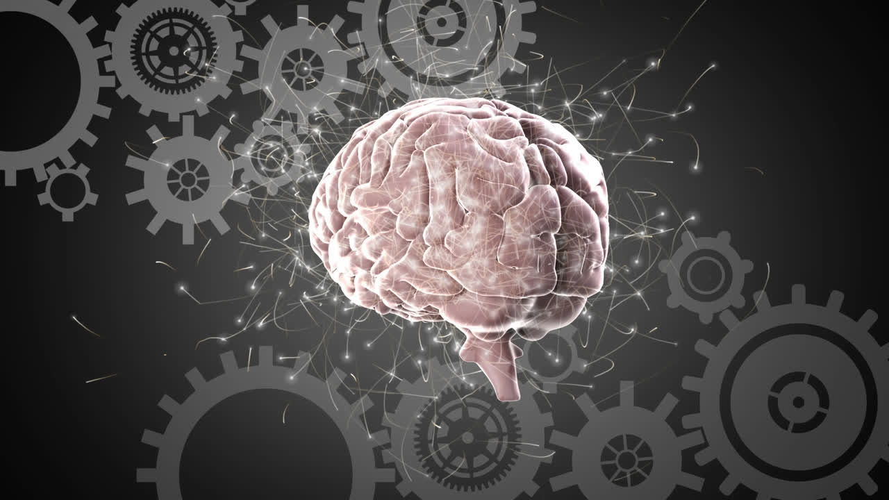 compuesto digital de un cerebro humano y engranajes industriales