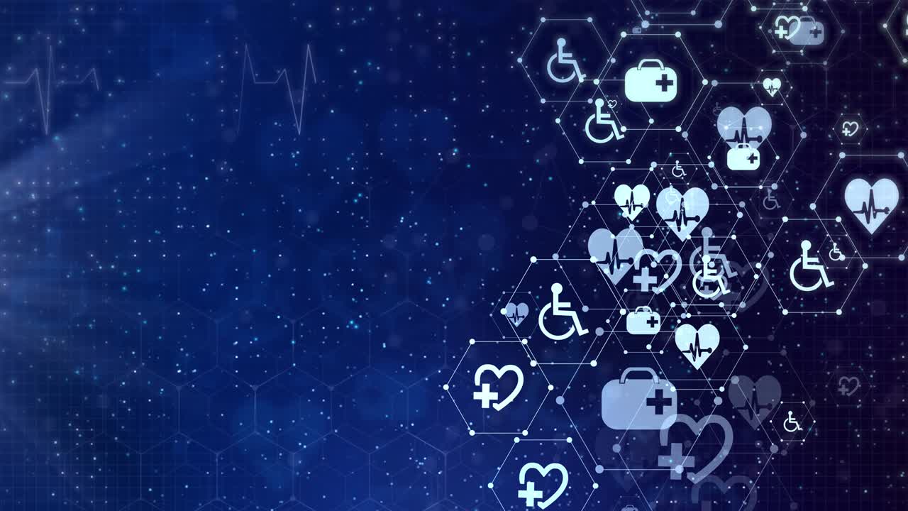 의료 의료 아이콘 요소 인터랙티브 디자인 혁신 개념 배경 루프 4k