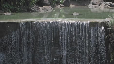 small waterfall in a serene pond