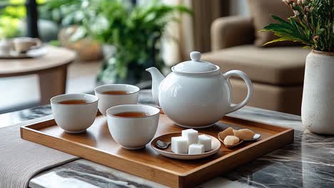 tea service on a marble table