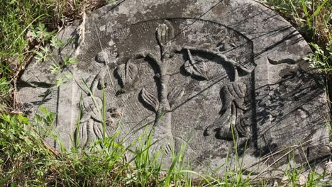 Beautifully-carved-Jewish-Gravestones-with-Hebrew-inscriptions-in-the-Jewish-Cemetery-in-Zdunska-Wola-Poland