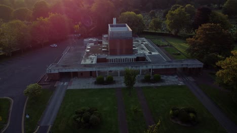 st helens crematorium facility aerial view establishing golden hour sunrise family cemetery gardens