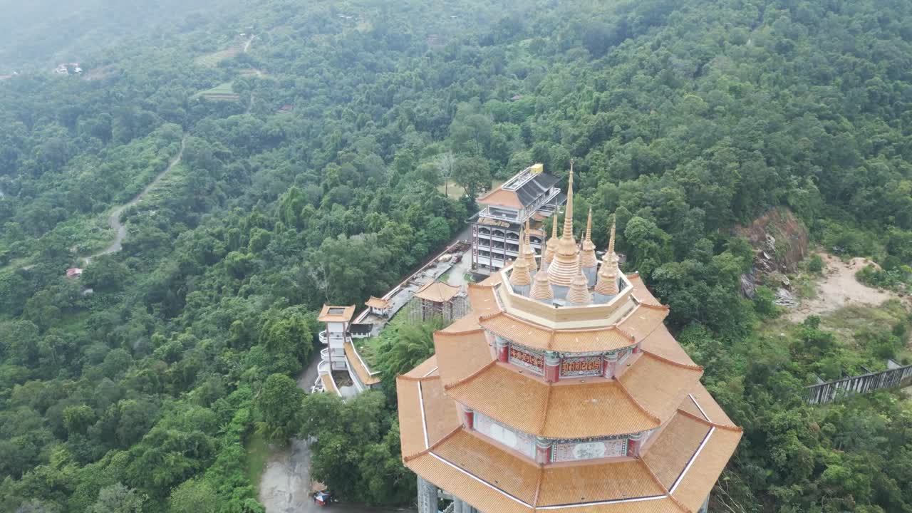 Aerial View of a Stunning Temple on a Mountainside