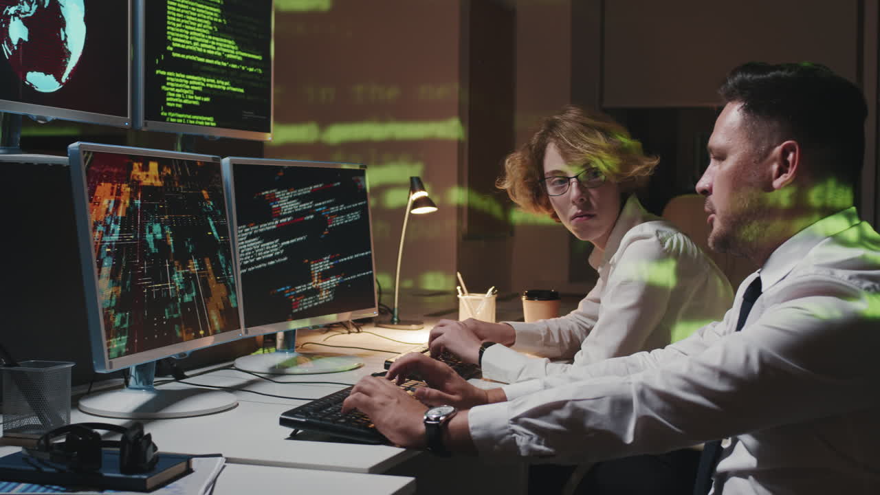 Data Security Workers Preventing Hacker Attack