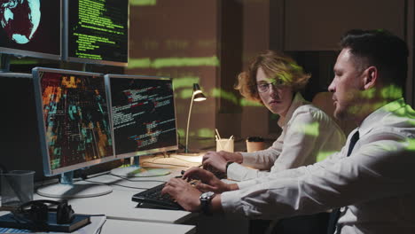data security workers preventing hacker attack