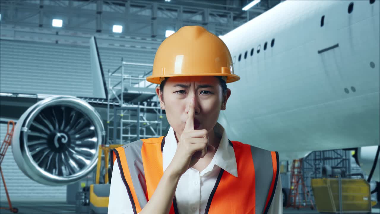 비행기 유지 보수 시설의 여성 엔지니어