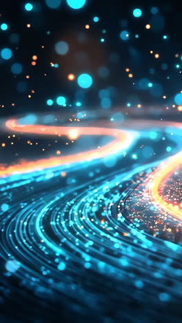 A blue and orange line with a lot of sparkles. The line is curved and it looks like it is moving