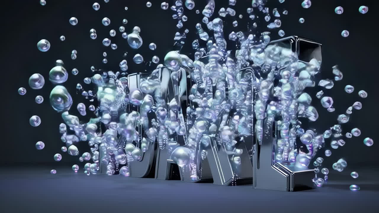 3D Render of Sparkling Text with Bubbles