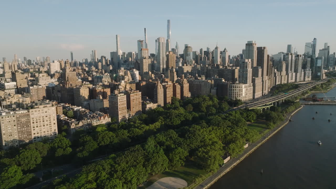 Aerial view of New York City's Upper West Side. Shot on a summer day