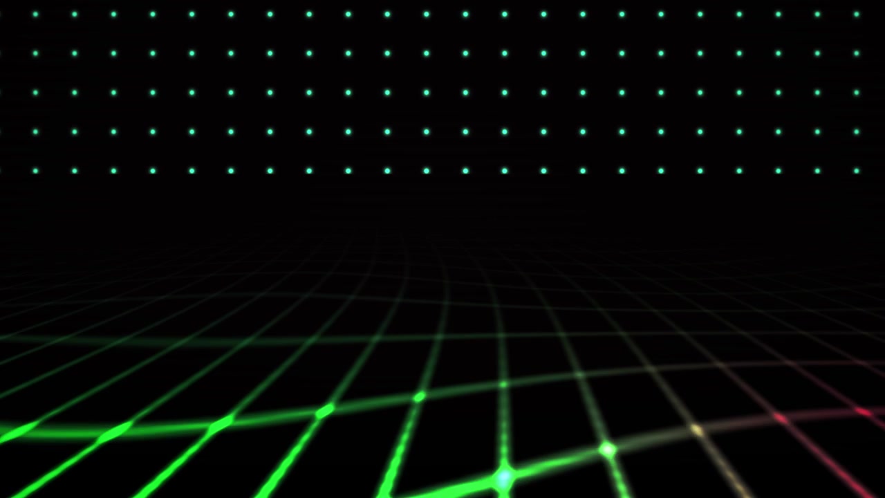 Abstract Digital Grid Background with Glowing Green Light Waves