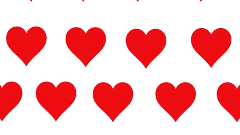 Komposition-Aus-Reihen-Roter-Herzen,-Die-Sich-Auf-Weißem-Hintergrund-Bewegen