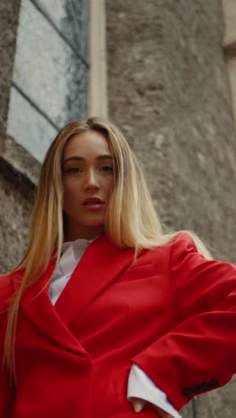 stylish woman in red blazer